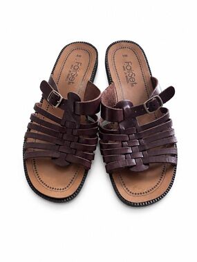 Fairset Brown Genuine Leather Woven Sandals | Size 8